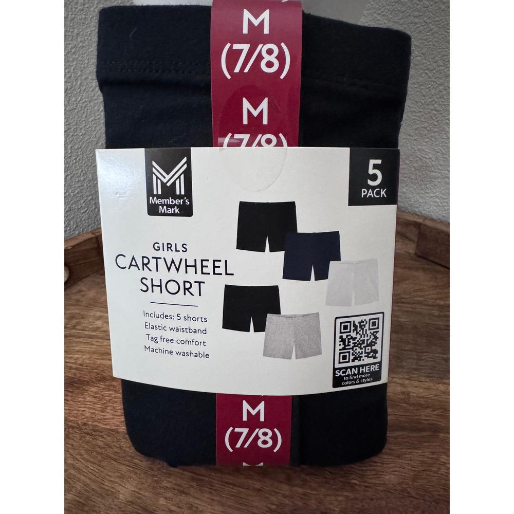 Member's Mark Girls Cartwheel Short 5 Pack Size M 7/8 Black Navy Grey White NEW